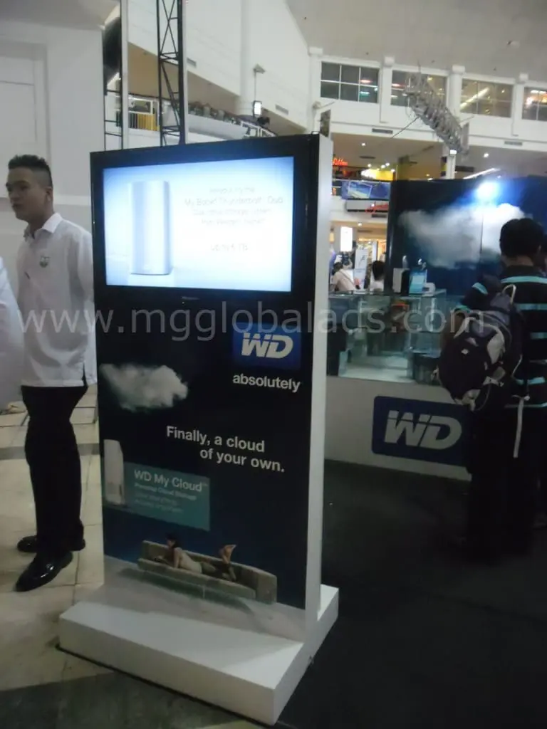 WD Western Digital indoor signage and promo booth, Makati mall, screen and My Cloud display by M&G Global Ads.