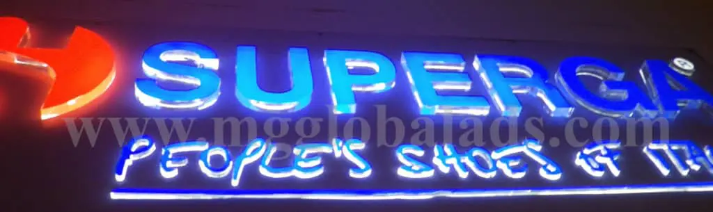 LED building signage for Superga, shoe brand client, in Makati with red logo on left, by M&G Global Ads.