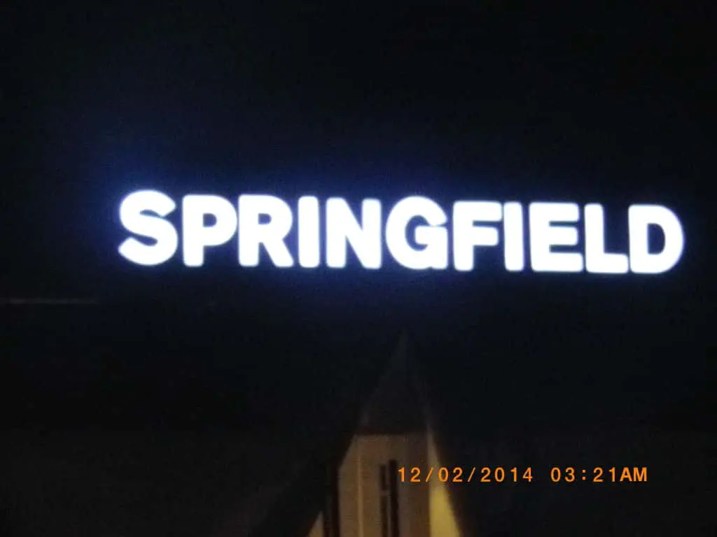 Illuminated building signage for SPRINGFIELD, Quezon City. Date: 12/02/2014 03:21AM. By M&G Global Ads.