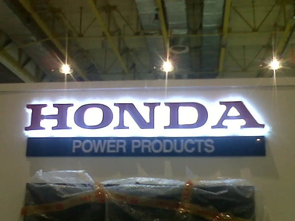 LED indoor signage for HONDA with blue POWER PRODUCTS panel in Makati showroom by M&G Global Ads.