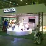 Honda Power Products indoor booth with illuminated overhead signage in Mandaluyong. Indoor exhibition display by M&G Global Ads.