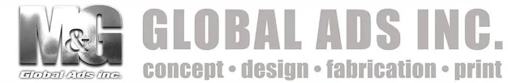 Metallic signage logo for Global Ads Inc., M&G block letters, concept design print, Makati. By M&G Global Ads.