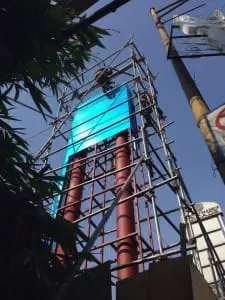 Outdoor and acrylic signage logo for Global Ads Inc. in Makati, metallic MG letters, by M&G Global Ads.