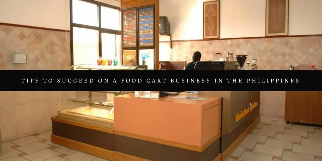 Modern food cart with LED signage and menu boards, person behind counter in Ortigas. Food cart signage by M&G Global Ads.