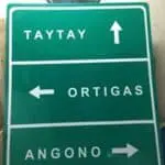Directional road signage for Taytay, Ortigas, and Angono with building sign in Pasig by M&G Global Ads.