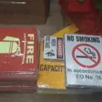 Indoor safety and warning signage in Makati: FIRE EXTINGUISHER, NO SMOKING, DANGER HIGH VOLTAGE by M&G Global Ads.