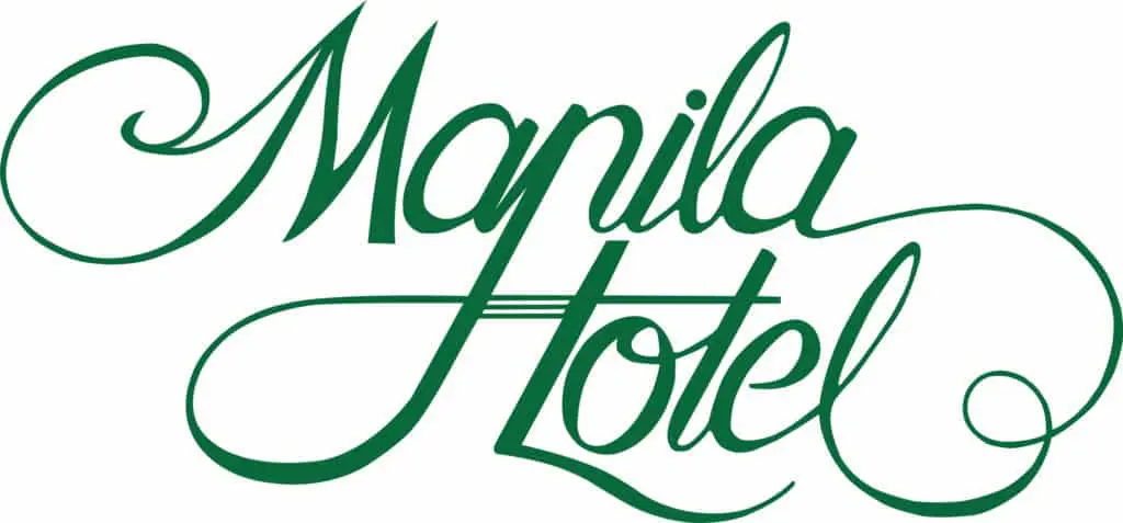 Acrylic signage for Manila Hotel in elegant green script font on white background, Ortigas. By M&G Global Ads.
