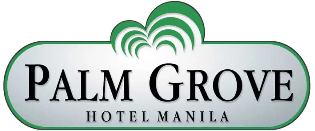 LED outdoor signage logo for Palm Grove Hotel Manila, Quezon City, with green palm leaves and bold text by M&G Global Ads.