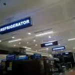 Samsung LED store signage for REFRIGERATOR, RANGE, ACCESSORIES in appliance aisle, Quezon City showroom by M&G Global Ads.