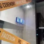 Blue LED store signage for AKIMBO with brand banners at a minimalist display in Makati by M&G Global Ads.