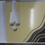 Modern indoor signage with raised abstract shapes and arrows on beige and black, Ortigas location, by M&G Global Ads.