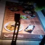 LED signage for Japanese restaurant with menu and contact info at Ortigas location, partial tree cover, by M&G Global Ads.