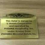 Gold hotel lobby signage plaque for L Hotels Corporation, PHINMA Hospitality in Makati by M&G Global Ads.