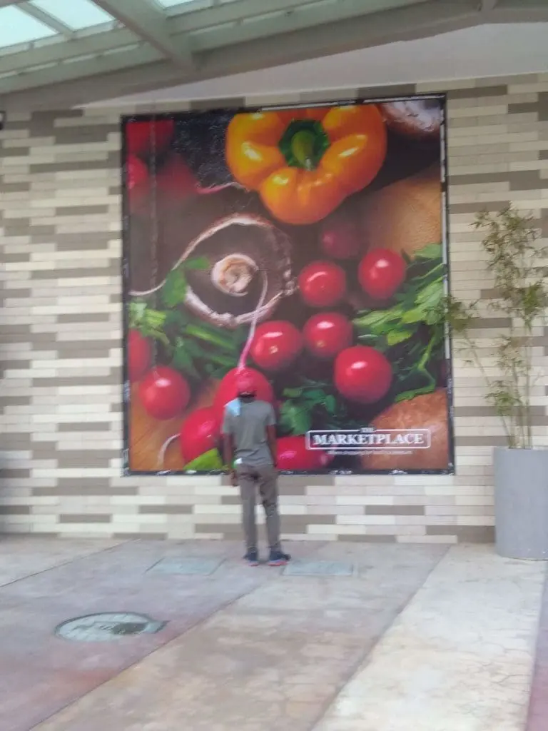 Indoor wall poster signage with colorful vegetables at Marketplace, Makati, by M&G Global Ads.