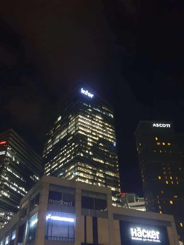 Acrylic building signage for Infcr and ASCOTT, plus outdoor signs Häcker, mobod in Makati skyline by M&G Global Ads.