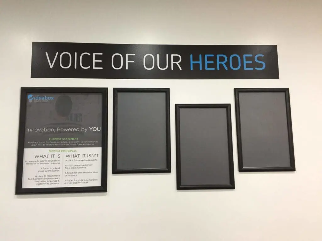 Indoor wall signage display for ideabox with four black frames in Makati by M&G Global Ads.