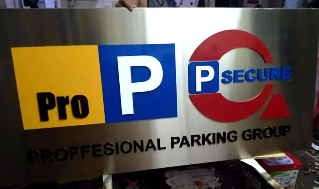 Outdoor metallic signage for Pro P PSECURE with typo in PROFFESIONAL at Mandaluyong by M&G Global Ads.