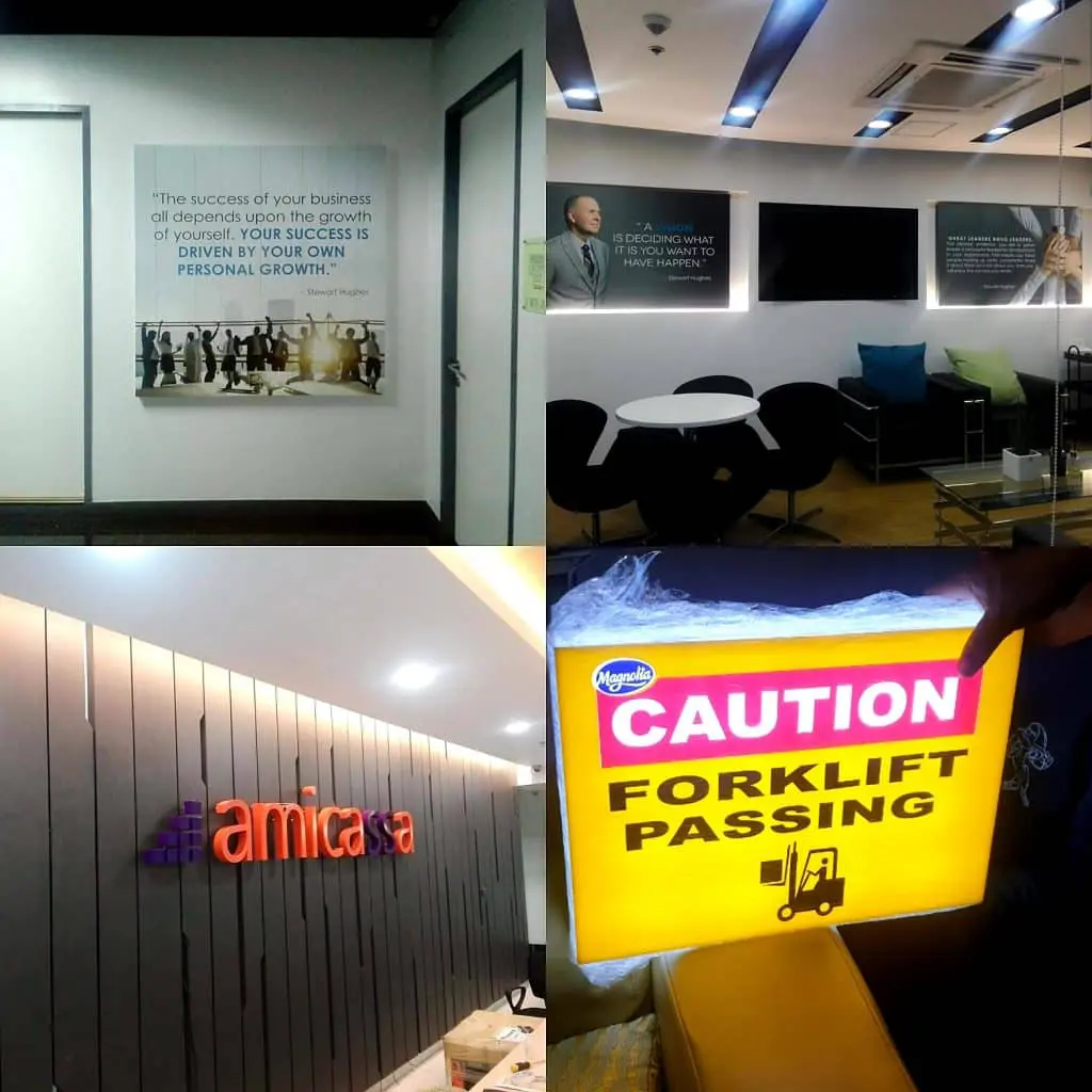 Office motivational wall sign, Amicasa logo signage, safety sign in Makati—modern indoor signs by M&G Global Ads.