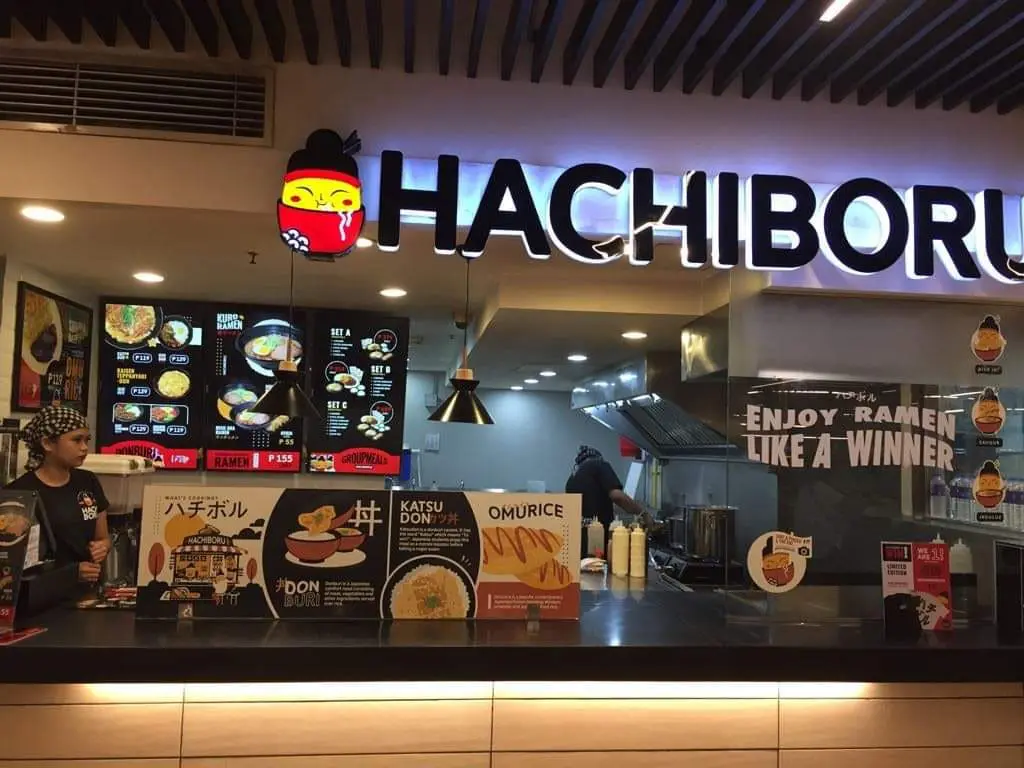 Metallic restaurant signage for Hachiboru Japanese in Ortigas with menu, staff, and kitchen. By M&G Global Ads.