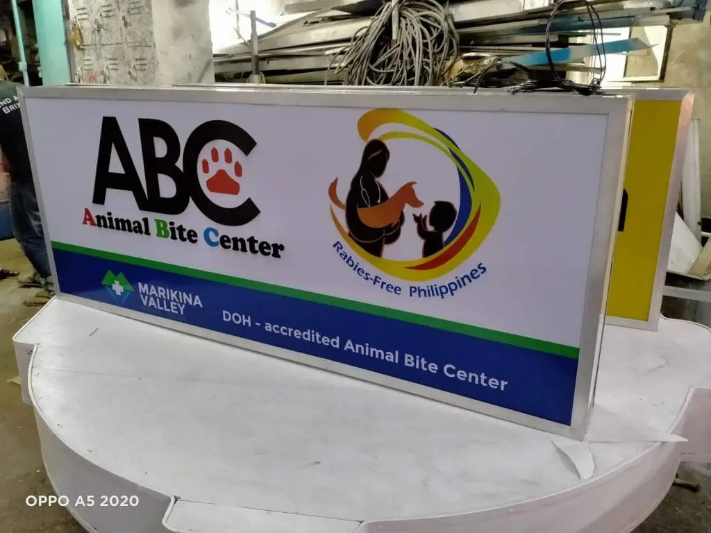 Outdoor signage for ABC Animal Bite Center with LED Rabies Philippines in Mandaluyong, DOH-accredited, by M&G Global Ads.