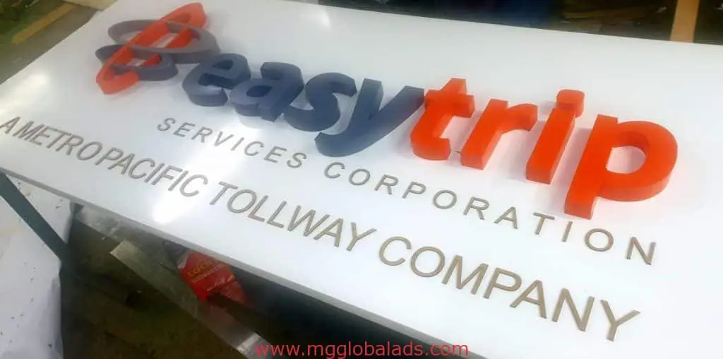 Building signage for Easytrip Services Corporation, 3D blue and orange letters in Ortigas, by M&G Global Ads.