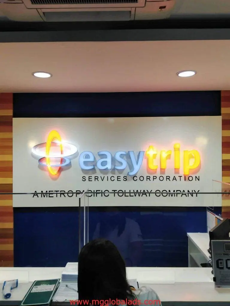 Acrylic office signage for easytrip SERVICES CORPORATION client in Ortigas, with logo, by M&G Global Ads.