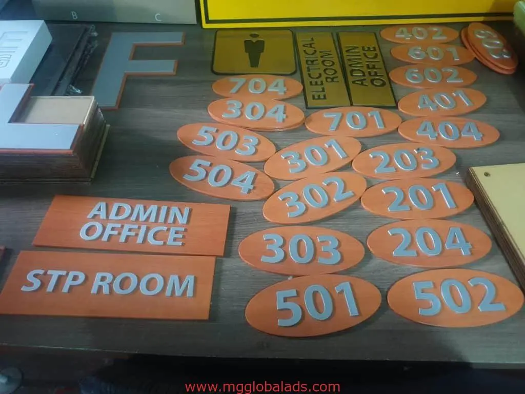Acrylic and metallic building signage for admin and electrical rooms in Mandaluyong, with room numbers, by M&G Global Ads.