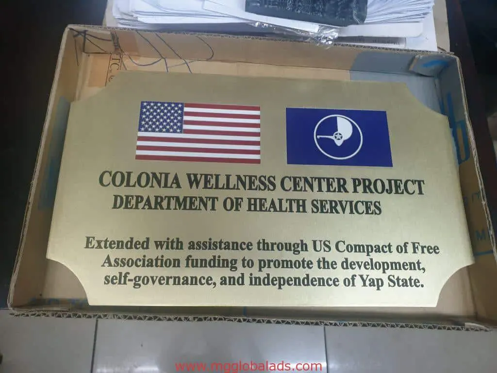 Gold acrylic office signage for Yap State Department of Health Services, Ortigas, by M&G Global Ads.