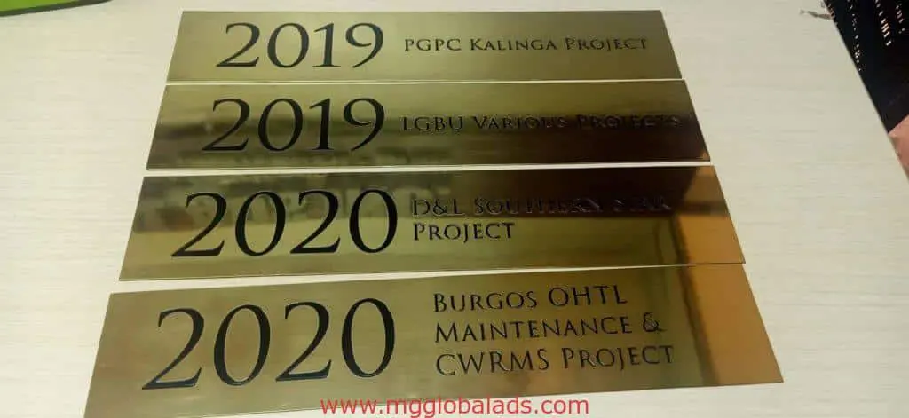 brass engrave sign nameplates for PGPC, LGBU in Makati with black text, 2019-2020 projects by M&G Global Ads.