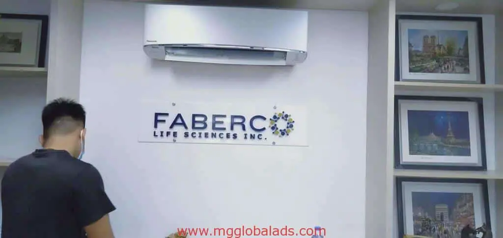 FABERCO LIFE SCIENCES INC. indoor signage client wall in Makati, acrylic signs by M&G Global Ads, www.mgglobalads.com visible.