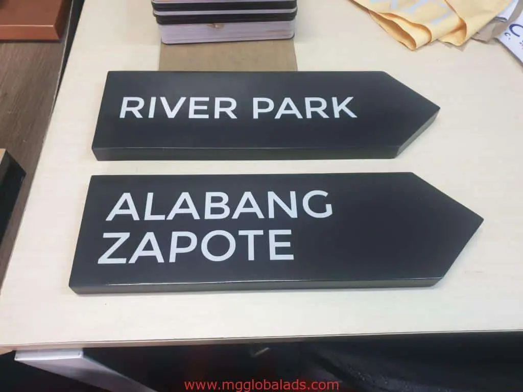 Directional indoor wayfinding signage for client RIVER PARK and ALABANG ZAPOTE in Makati by M&G Global Ads.