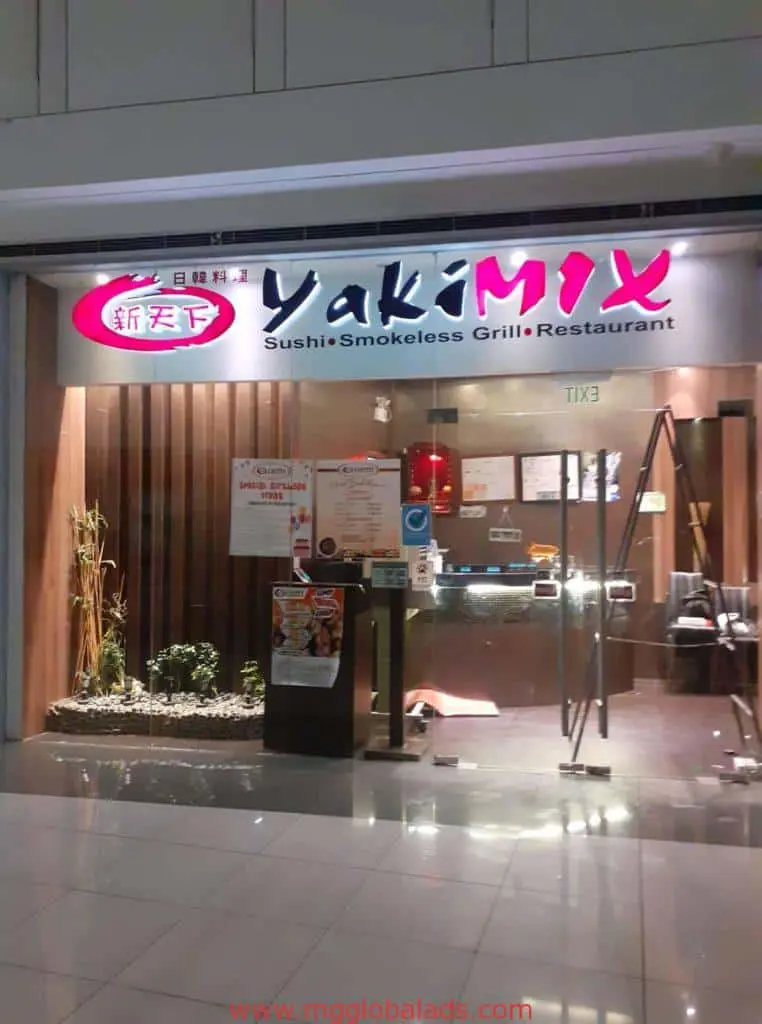 Yakimix LED outdoor signage Makati, featuring “Yakimix Sushi Smokeless Grill Restaurant” by M&G Global Ads.