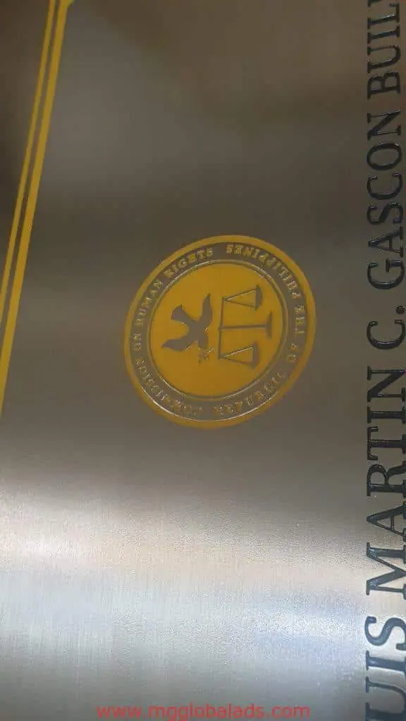 Commission on Human Rights stainless engrave signage in Quezon City with yellow text and dove emblem by M&G Global Ads.