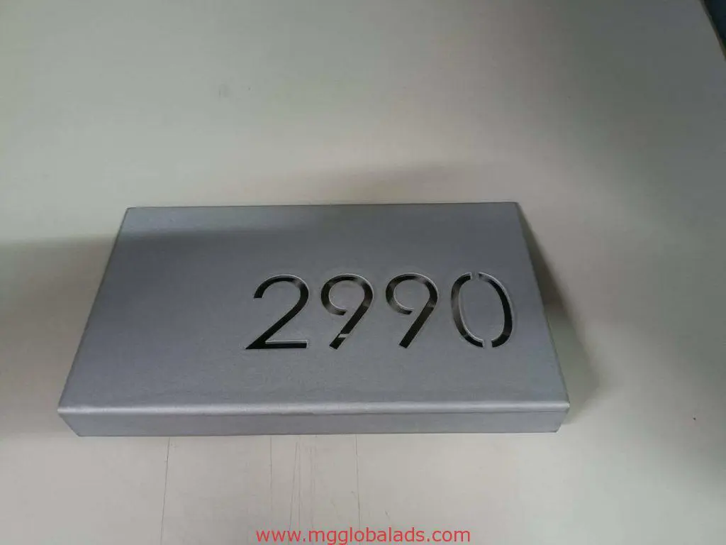 Custom metallic room number signage, rectangular silver plaque 2990, for office in Makati by M&G Global Ads.