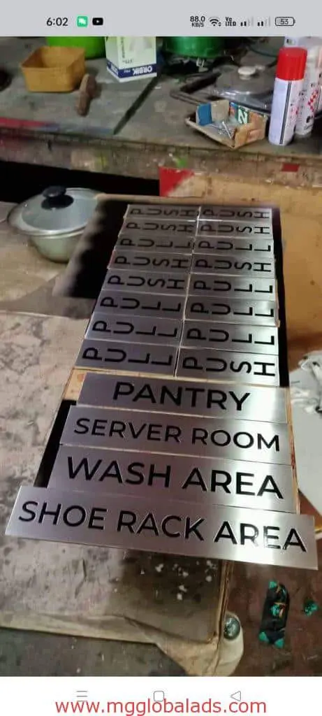 Rectangular indoor stainless engrave office signage for pantry, server room, wash area in Ortigas workshop by M&G Global Ads.