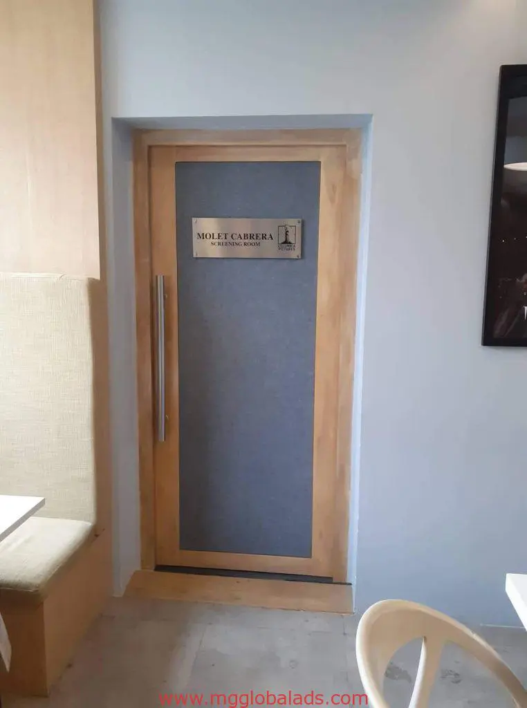 Consulate office door signage for MOLET CABRERA in a modern room, Quezon City location, by M&G Global Ads.
