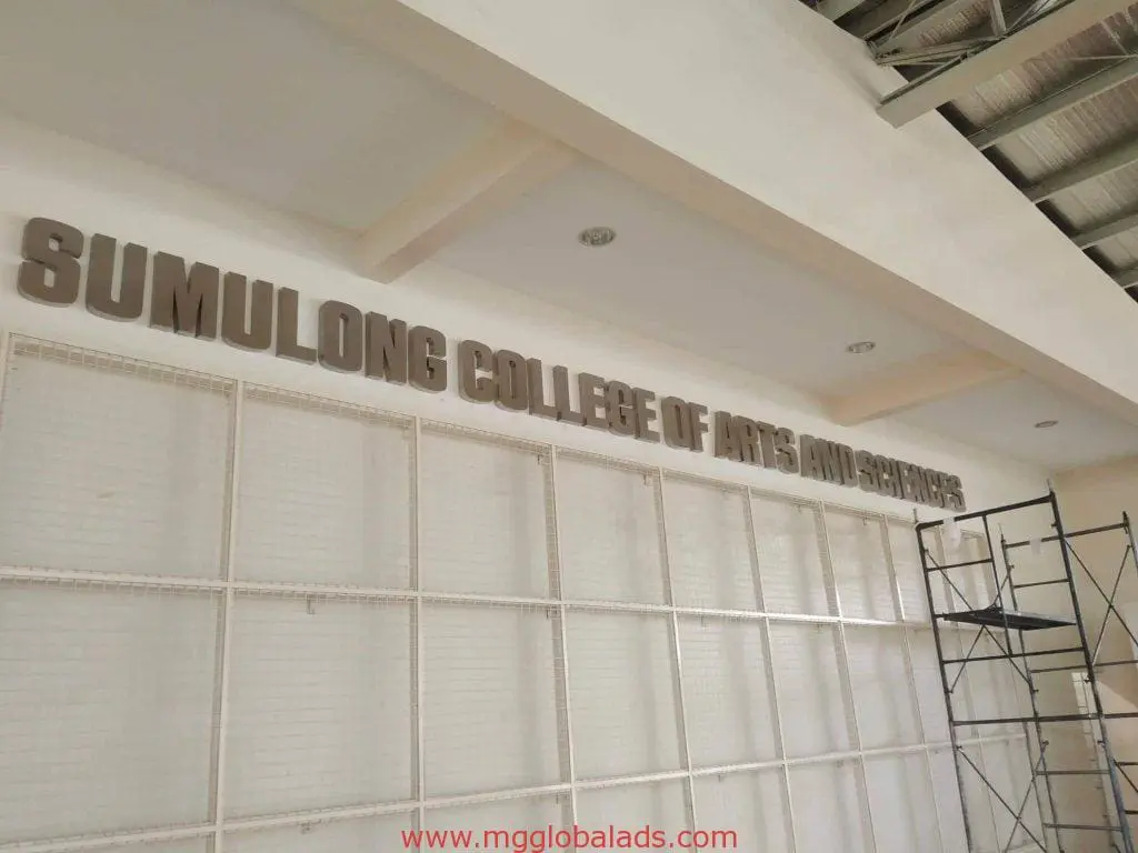 Metal 3D block letter signage for SUMULONG COLLEGE OF ARTS AND SCIENCES in Pasig, by M&G Global Ads.
