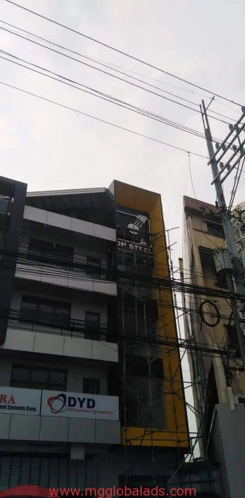 Acrylic and LED building signage for DYD Refrigeration Systems Inc. in Quezon City by M&G Global Ads.