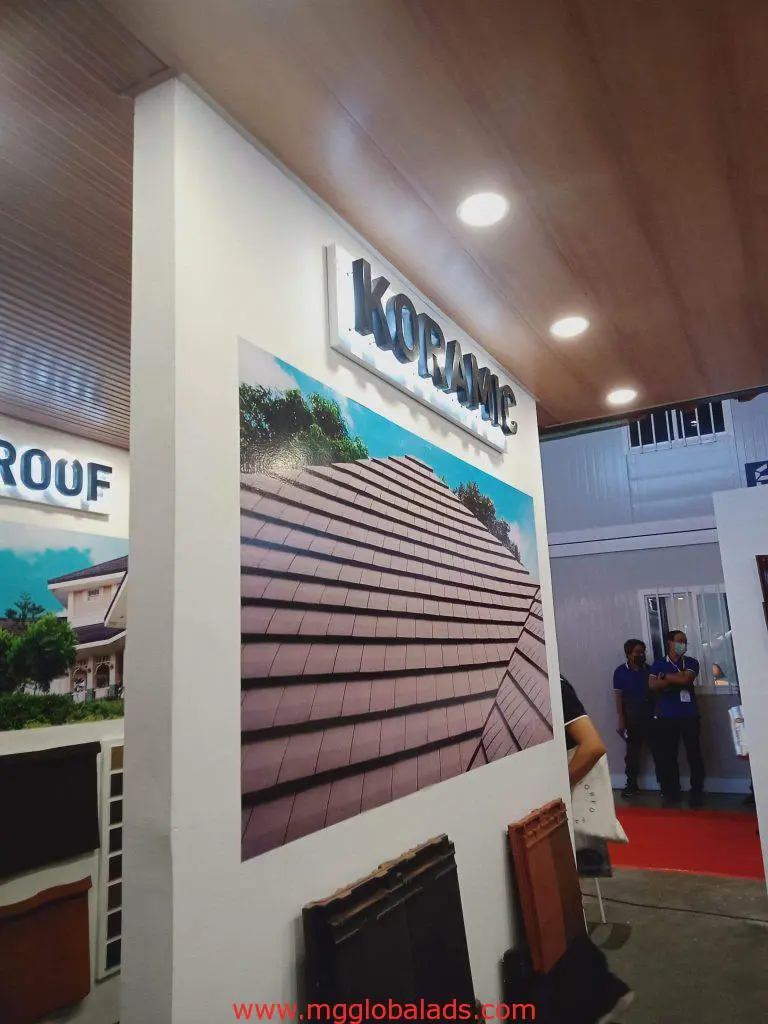KORAMIC trade show booth with outdoor signage and roof tile samples, Quezon City installation by M&G Global Ads.