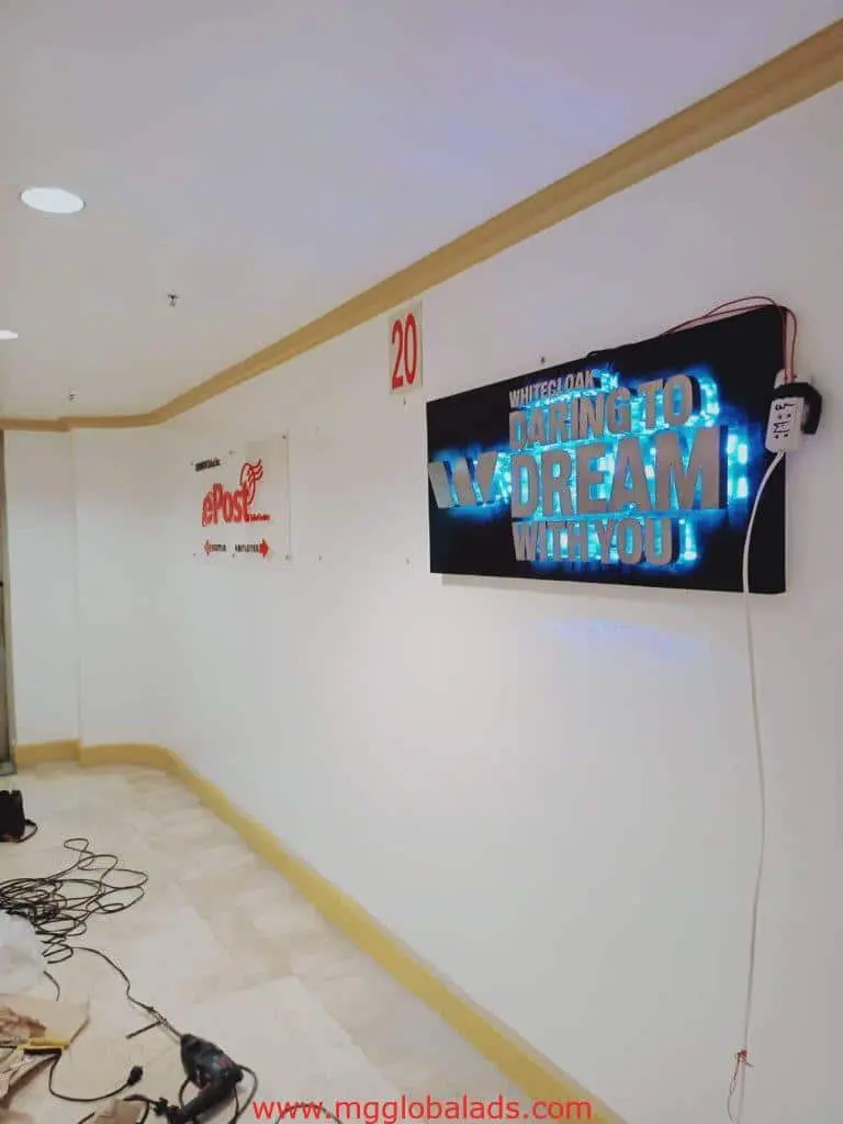 Indoor LED wall signage for ePost client in Makati, featuring DARING TO DREAM WITH YOU message by M&G Global Ads.