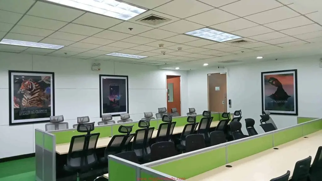 Conference room with eco-friendly indoor office signage, animal posters, and modern furniture in Makati by M&G Global Ads.