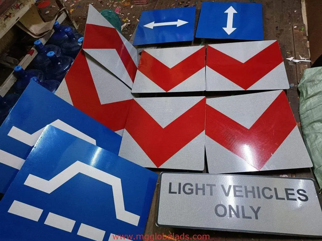 Road and directional signage for building and light vehicles, Quezon City location, by M&G Global Ads.