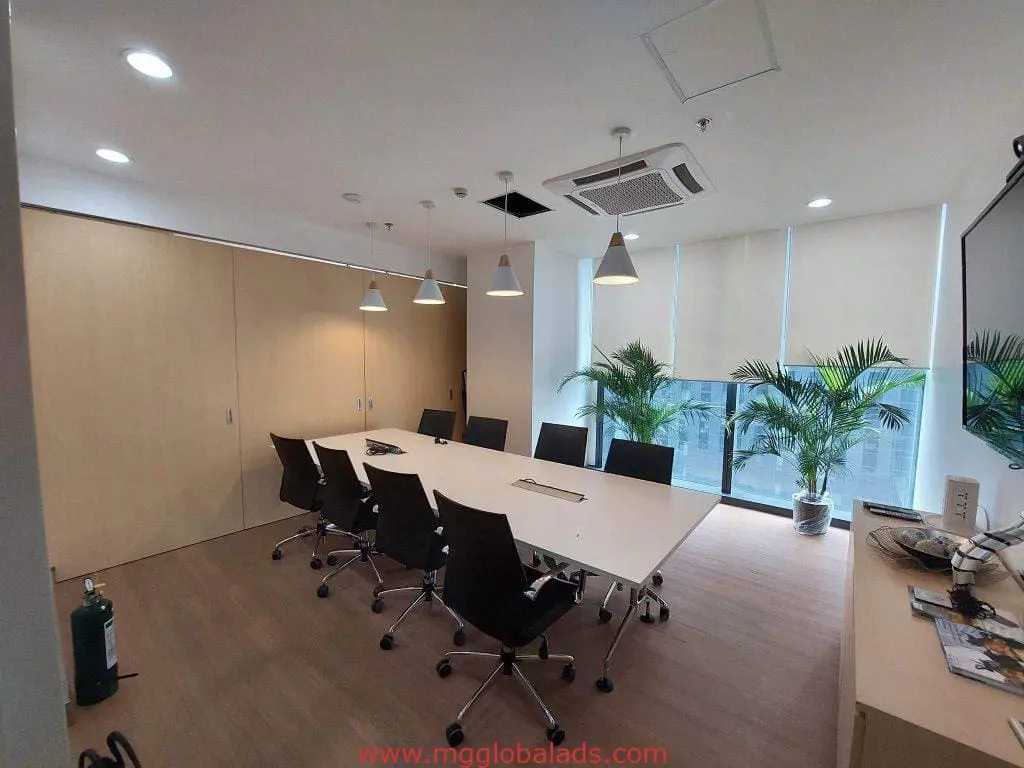 LED indoor signage for corporate conference room in Makati, modern design with white table by M&G Global Ads.