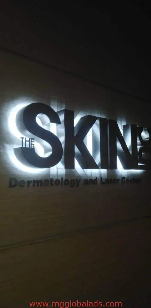 Outdoor metallic signage for THE SKIN: Dermatology and Laser Center, wall-mounted in Ortigas by M&G Global Ads.