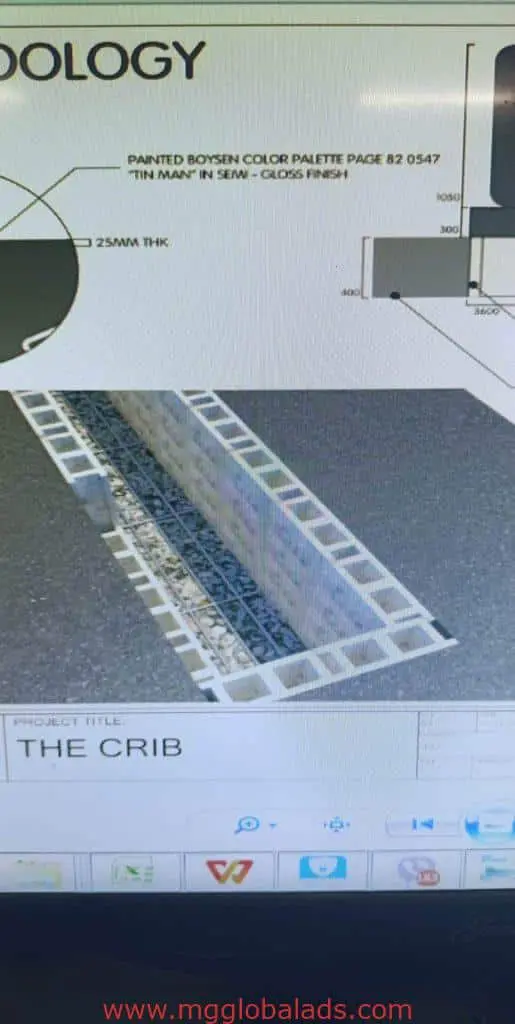 Outdoor signage architectural rendering for THE CRIB client, trench plan shown, in BGC by M&G Global Ads.