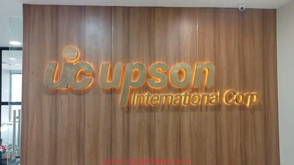 Acrylic illuminated building signage for Upson International Corp, office interior in Makati by M&G Global Ads.
