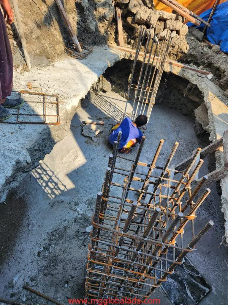 Foundation construction for metallic pylon signage at an active site in BGC by M&G Global Ads.