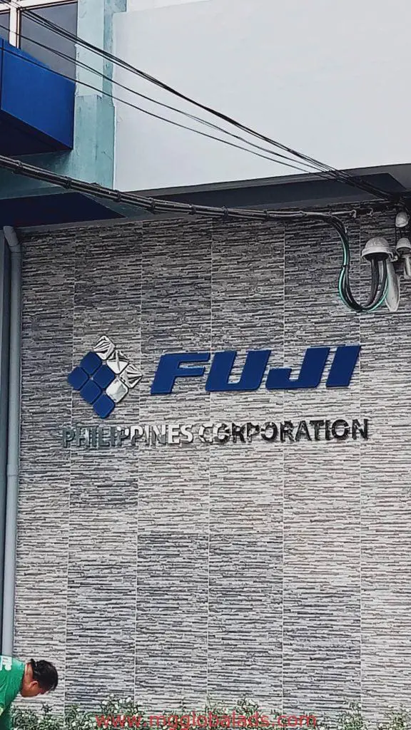 FUJI PHILIPPINES CORPORATION blue acrylic signage for client, building exterior, in BGC by M&G Global Ads.