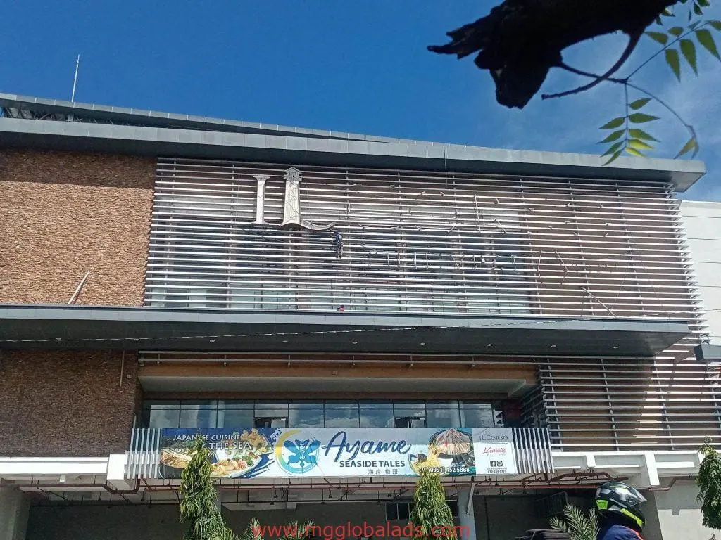 Ayame Seaside Tales Japanese cuisine and cafe building signage in Ortigas with slatted facade by M&G Global Ads.
