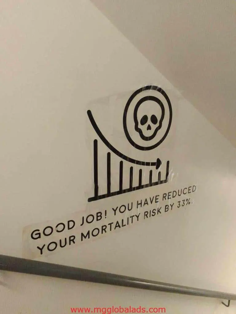 Indoor stairwell signage in Mandaluyong shows health stats and benefits of taking stairs by M&G Global Ads.